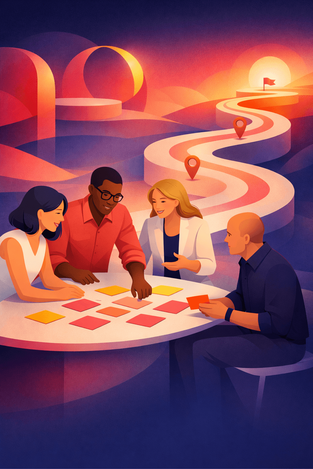 Illustration of collaborative workshop journey stages